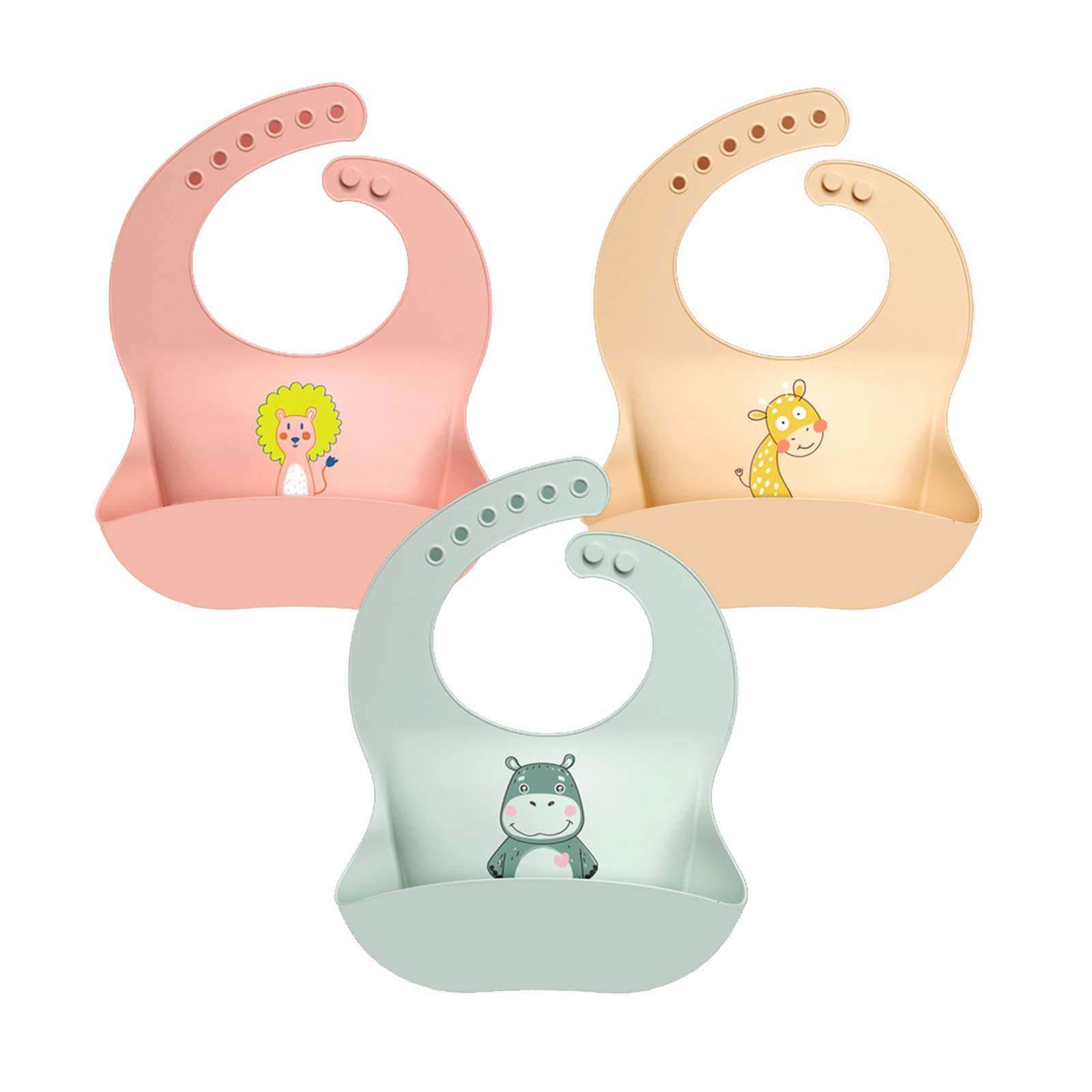 atopo 3 Pcs Baby Silicone Bibs Waterproof Feeding Bibs with Food Catcher Soft Bibs Easy Wipe Clean for Toddlers Newborns Eating Yellow