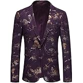 YFFUSHI Mens Dress Floral Suit Slim Fit Single Breasted Stylish Casual Printed Blazer Jacket