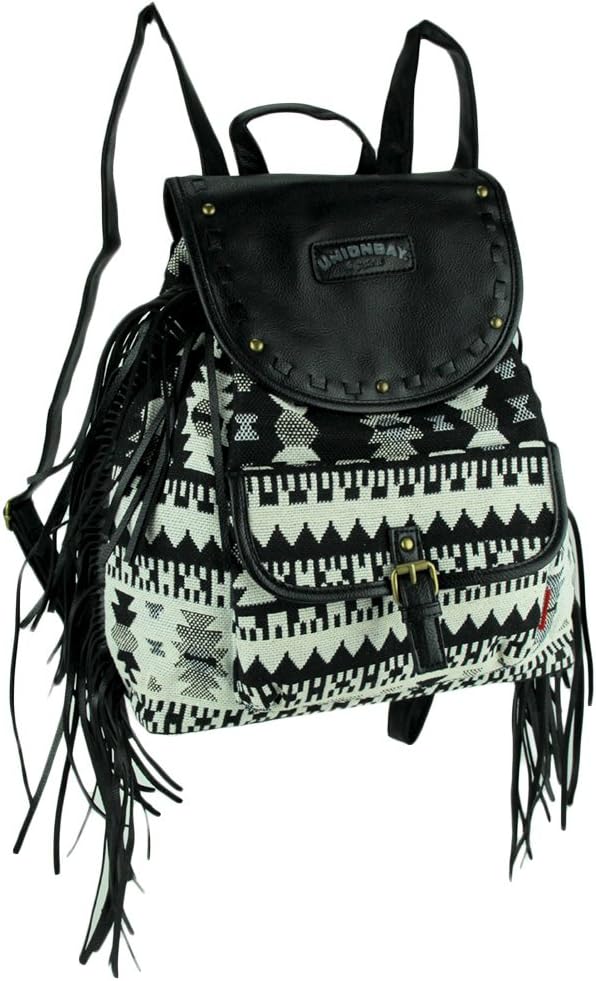 Unionbay Black and White Tribal Print Ladies Fringe Backpack