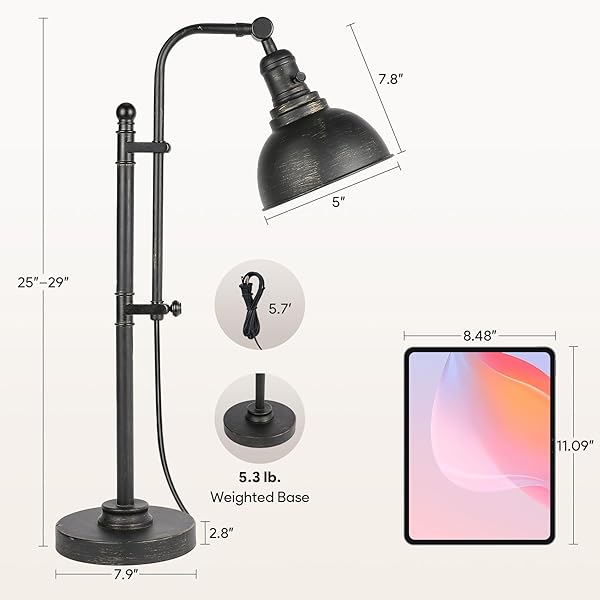 VONLUCE RUSTIC DESK LAMP BRONZE ADJUSTABLE, INDUSTRIAL STYLE METAL TASK LAMPS 25″-29″, VINTAGE WORK LIGHT, FARMHOUSE READING LAMP IN AGED BRONZE FINISH, ETL CERTIFICATE