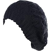 BYOS Winter Chic Warm Double Layer Leafy Cutout Crochet Knit Slouchy Beret Beanie Hat (Black Leafy)