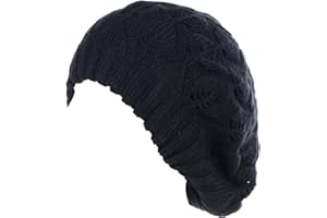 BE YOUR OWN STYLE BYOS Women Mid-Weight Slouchy Leafy Cutout Crochet Soft Knit French Beret Hat
