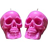 2 pcs pink skull candles for love spells (gift, witches, witch, figure, aessthetic, skeleton, goth, spooky, ritual, fireplace, decorations, bloody, brain, spiritual, weird, satanic, drip)