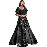 Sequin Chiffon Mother of Bride Dresses for Wedding V Neck Half Sleeves Empire Waist Grandmother of The Groom Dress
