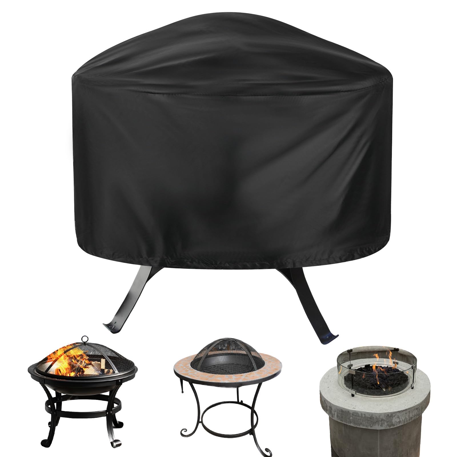 M METERXITY Round Outdoor Fire Pit Cover, 33" x 16" (Dia x H) Patio Fire Pit Table Cover, Fire Pit Replacement Cover for Outdoor Round Fire Pit [Black]