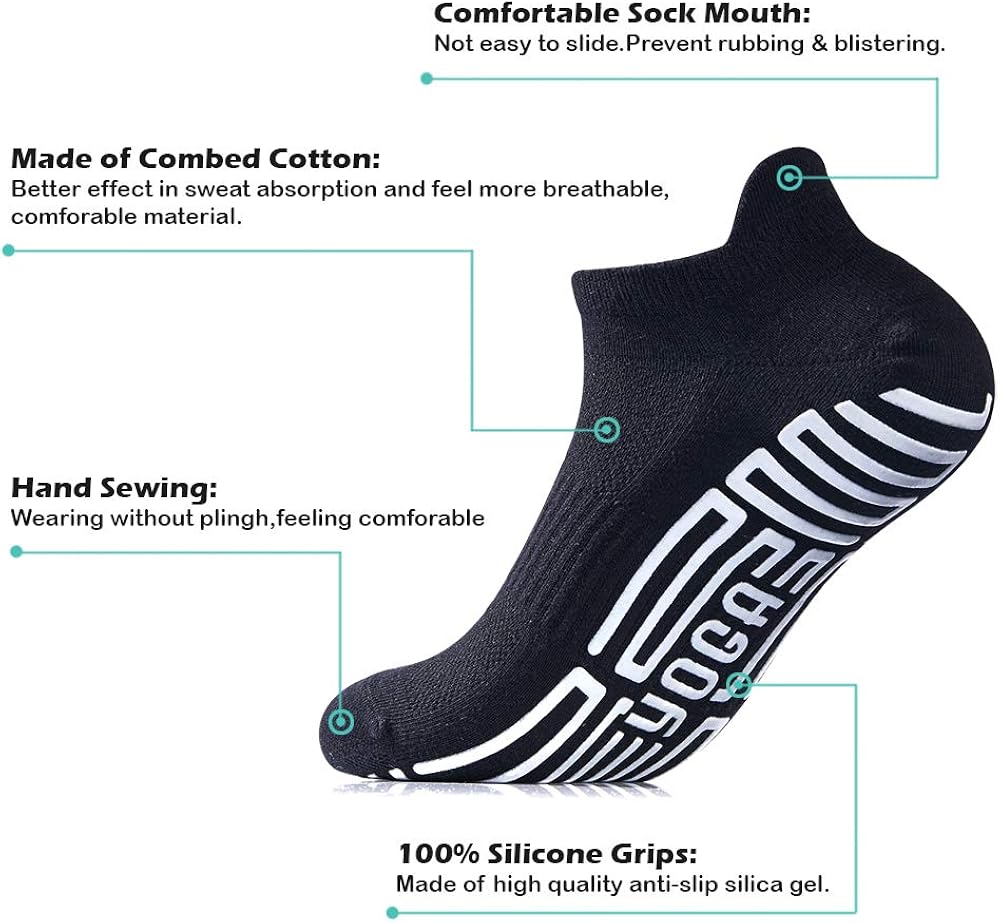 3 Pairs Men's Yoga Socks Non Slip Skid Socks with Grips for Pilates Ballet Fitness for Men: Clothing