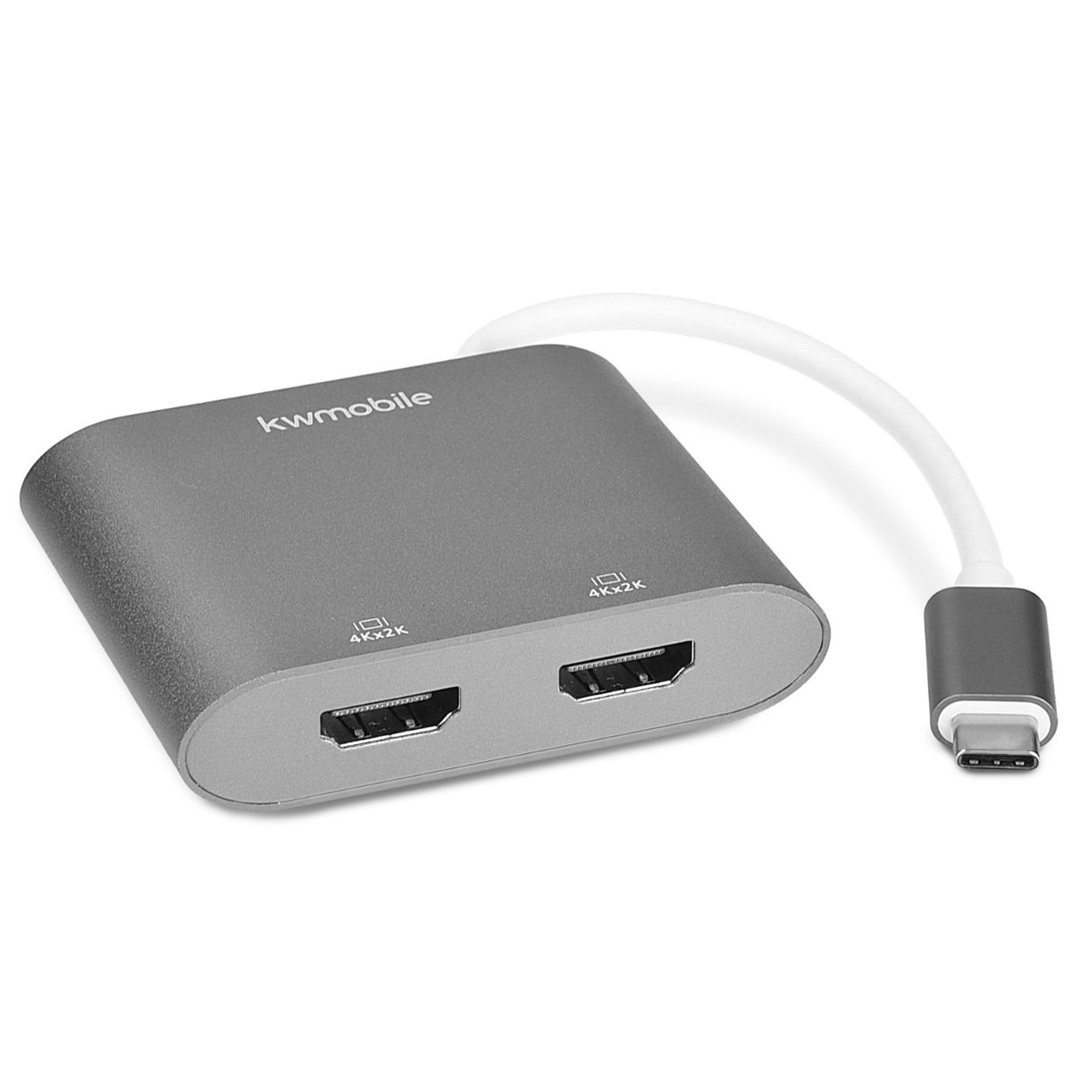 kwmobile USB Type C Dual HDMI Adapter - 3.1 Type-C Display Port to 2x HDMI 4k 30Hz Multiport Hub - 2 in 1 Display Splitter Aluminium Frame in Silver