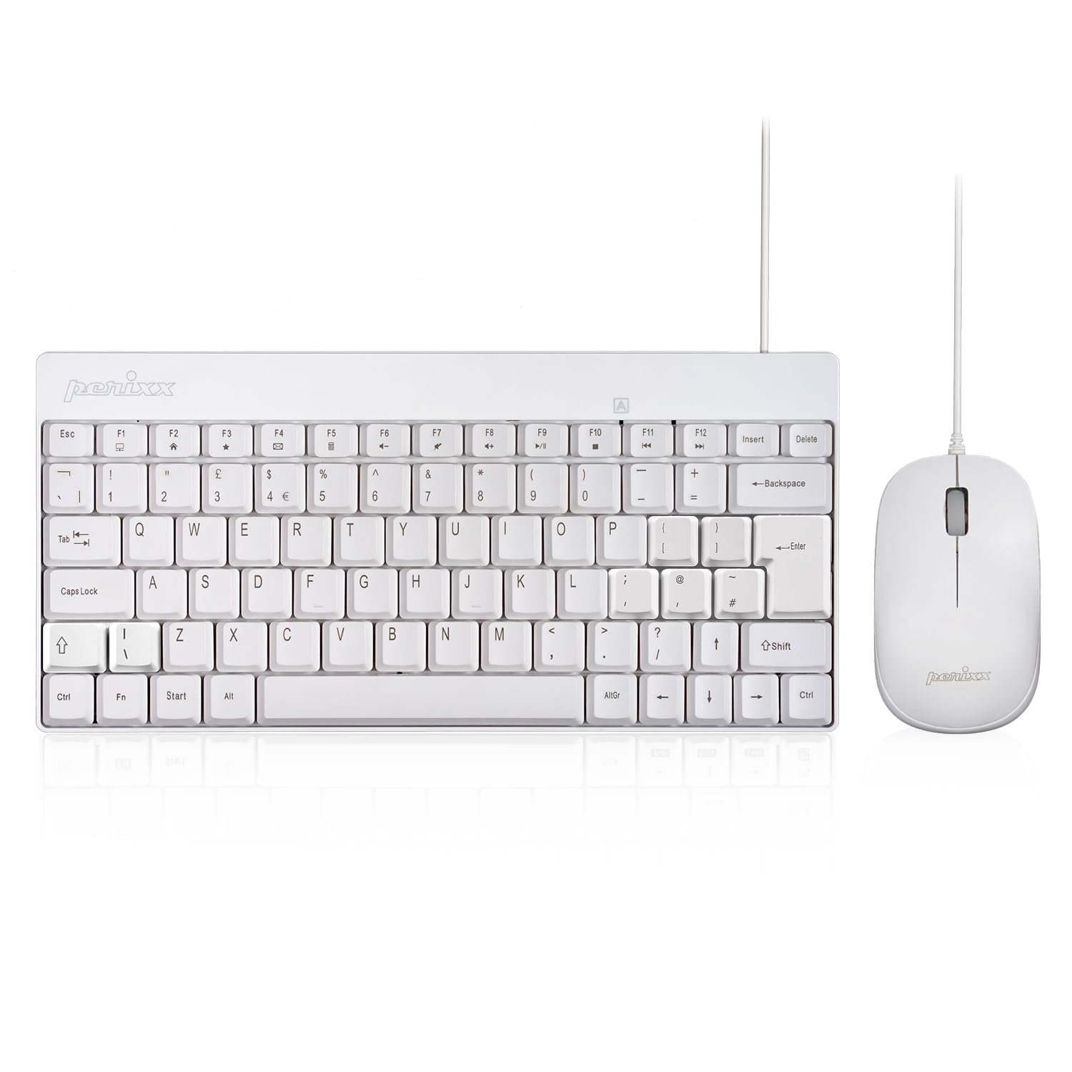Perixx PERIDUO-212 Wired Mini Keyboard and Mouse Combo, 12 Multimedia Keys, UK Layout, 80-Key, 1000 DPI, White