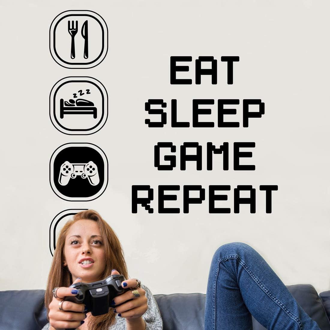 Eat Sleep Game Repat Children Room Wall Sticker Mural Vinyl Play Decal Nursery Kids Gamers Wall4Stickers Art Teenager Video Game Mural (XL 1m x 88cm (39.3 x 34.6 inches)) - Image 3