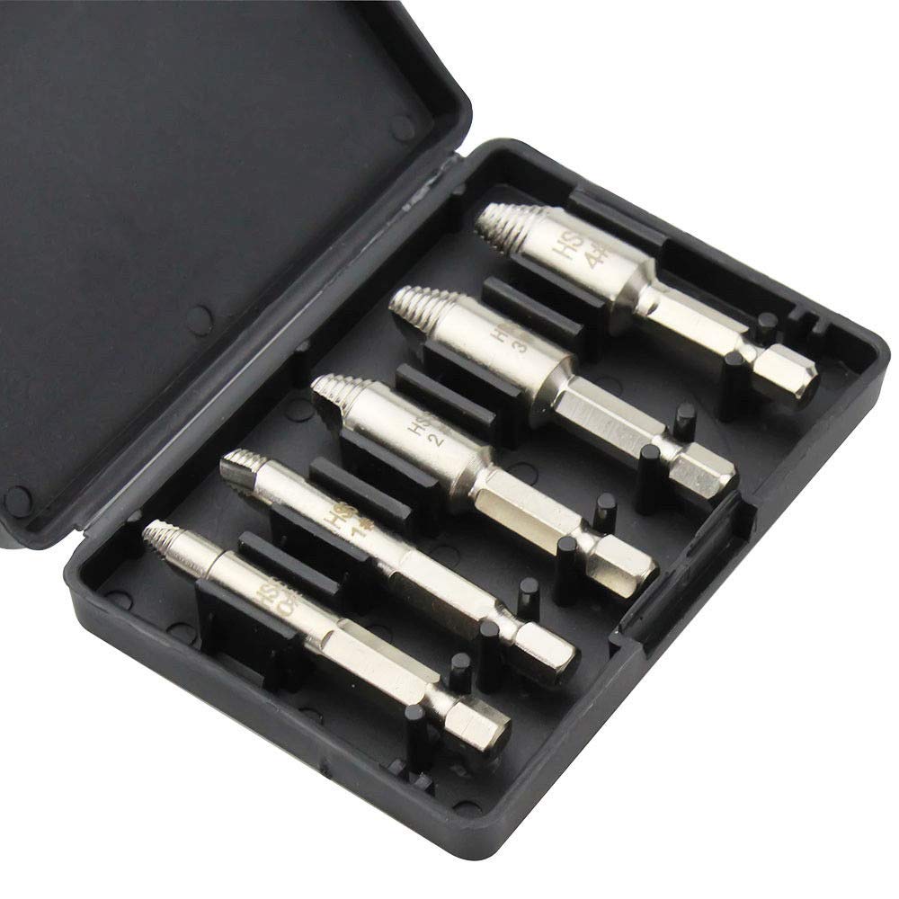 TOOLSTAR Screw Remover and Extractor Kit, Double Head Bolt Extractor with Case for Removal of Broken or Damaged Screw, Bolt (5pcs Silver)
