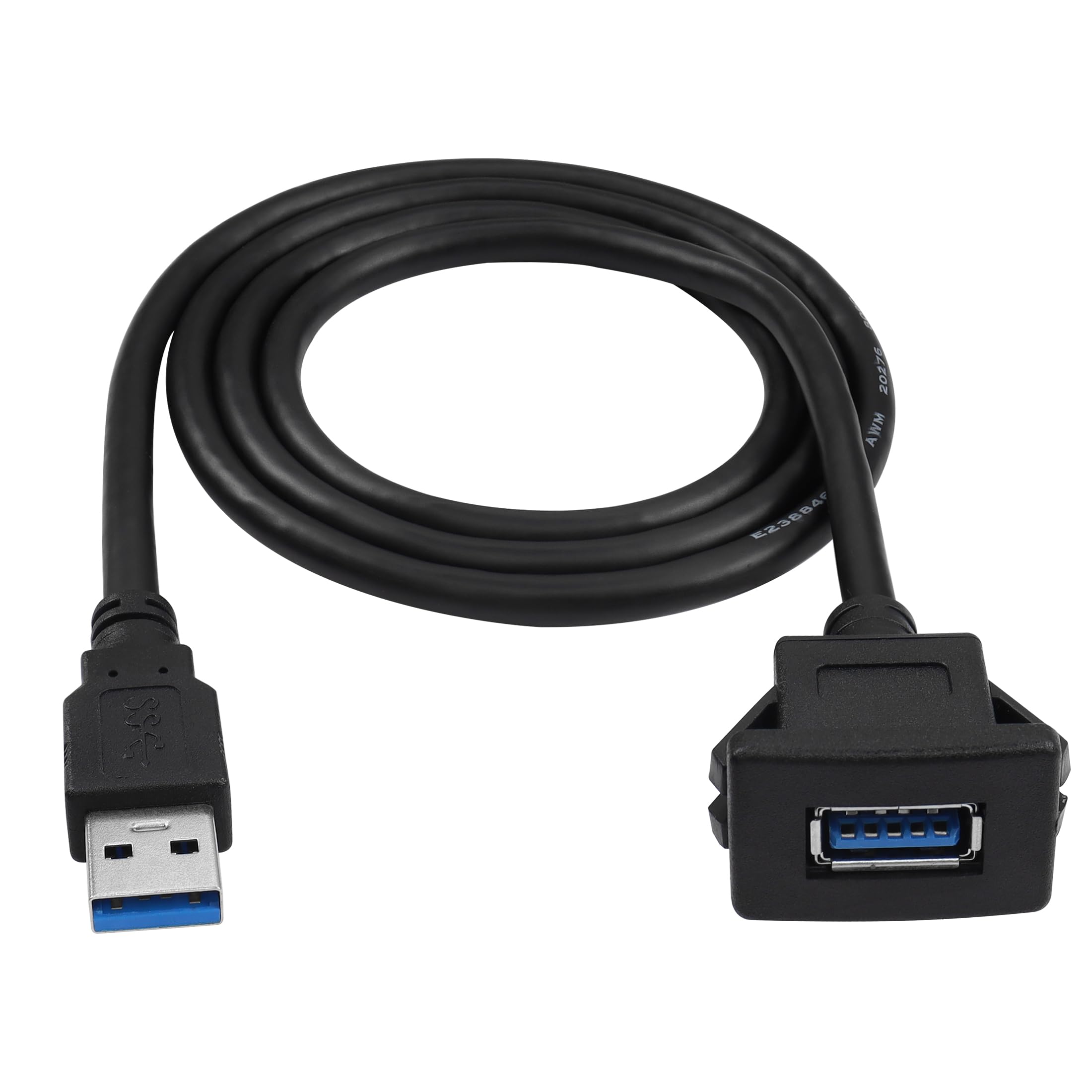 YACSEJAO USB Flush Mount Cable USB 3.0 Square Dash Mount Panel Extension Cable with Buckle for Car Motorcycle Boat, 1m — image 1