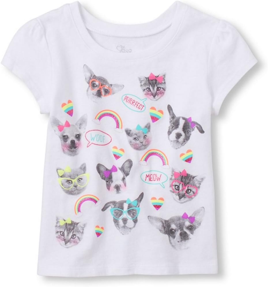 Baby/Toddler Girls T-Shirt: Cats, Dogs and Rainbows - White (4T)