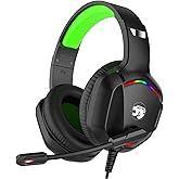 Gaming Headset with Microphone for Pc, Xbox One Series X/s, Ps4, Ps5, Switch, Stereo Wired Noise Cancelling Over-Ear Headphones with Mic, RGB, for Computer, Laptop, Mac, Nintendo (Green)