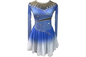 ARTSKATTING Figure Skating Dress,Girls Gound Neck Gauze Blending Hook Diamond Gradient Skating Performance Competition Wear Costume