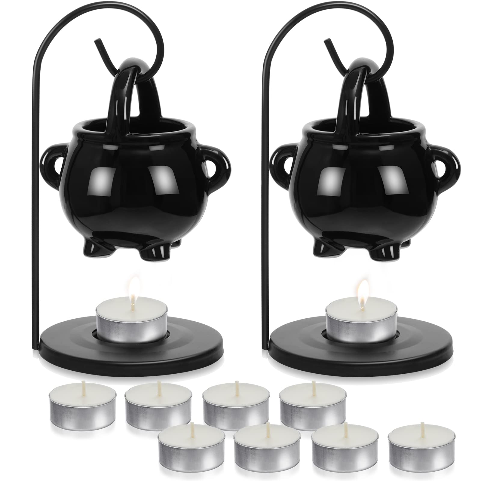 Photo 1 of 2 Pcs Hanging Pagan Cauldron Oil Burner, Cauldron Wax Warmer Diffuser with Handle 10 Pcs White Tea Lights Candles Witch Decor for Home Wax Melts Christmas Gothic
