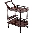 Inherited Redwood Wooden Double-Layer Tea Cart with Casters, Serving Cart on Wheels (Small cart), Brown
