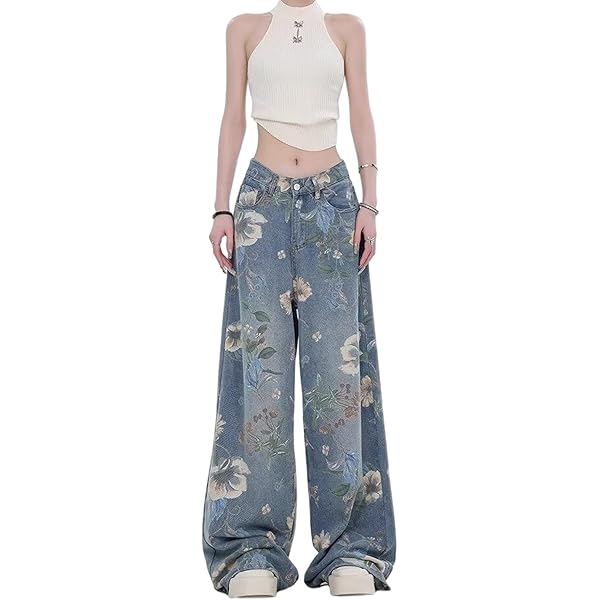 xxxiticat Women's Lace Denim Pants High Waisted Hollow Out