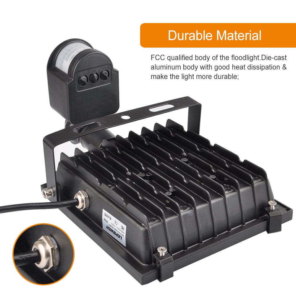 LEPOWER 20W Motion Flood Lights,1600lm Super Bright Outdoor LED Floodlights,Waterproof,Daylight White 6000K,PIR Sensor security Light, Motion Light for Entryways, Stairs,Yard,Patio and Garage(NO PLUG)