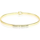 SM Inspirational Positive Message Engraved Thin Cuff Bangle Bracelets for Women (TODAY IS YOUR DAY - Gold)
