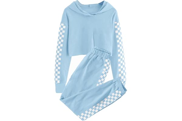 Haloumoning Kids 2 Piece Outfits Girls Crop Tops Hoodies Long Sleeve Fashion Sweatshirts and Sweatpants