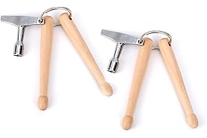 2pcs Mini Drumsticks Drum Key Keychain, Drum Tuning Key and Mini Drumsticks Keyring Set Portable Percussion Tuner Tool for Dr