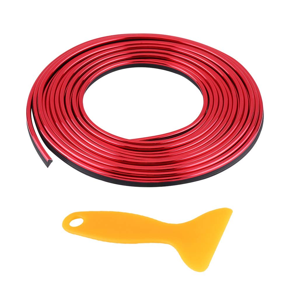 Car Interior Moulding Trim Strip, Keenso 5M 16.4 FT DIY Car Interior Exterior Trim Strips line Stickers, 3D DIY Retrofit Decorative Flexible Strip for Car Door Edge Deco (Red) Automotive Interior and