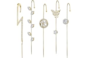 AccGin Trendy Pierced Ear Crawler Earrings for Women Gold & Silver Snowflake Rhinestone Helix Hook Set Fashionista Jewelry with Secure Ear Plug Fixer for Daily & Evening Outfits