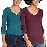 Eddie Bauer Women's Long Sleeve V-Neck 2-Pack T-Shirts (Teal-Berry-X-Small)