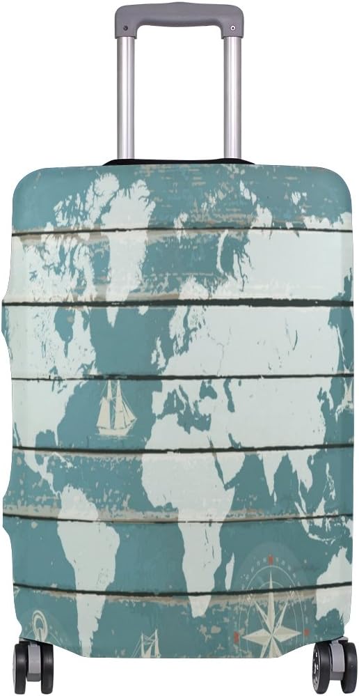 MyDaily World Map Anchor Compass Ship Wood Printed Luggage Cover Fits 29-32 inch Suitcase Spandex Travel Protector XL