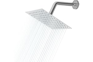 Lordear Rain Shower Head 8 Inch Square High Pressure Waterfall Shower Head Ultra Thin 304 Stainless Steel Shower Head Polish Chrome with 100 Silicone Nozzles