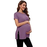 Smallshow Women's Maternity Shirt Side Split Tops Short Sleeve Pregnancy Clothes