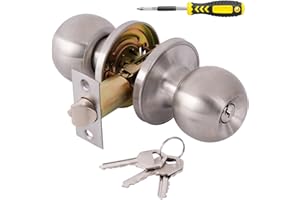 Entry Door Knobs with Lock and Keys, Exterior/Interior Door knob for Bedroom or Bathroom,Satin Nickel Door Handle Lock by Lan