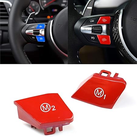 Amazon ステアリングホイールボタンカバー 1ペア 車のホイールドライブ M1 M2スイッチボタンステッカー カバートリムボタンコントロールパネル装飾 Bmw M3 M4 F80 F F用 レッド Qmlbh0338 9 ステアリング ハンドル 車 バイク