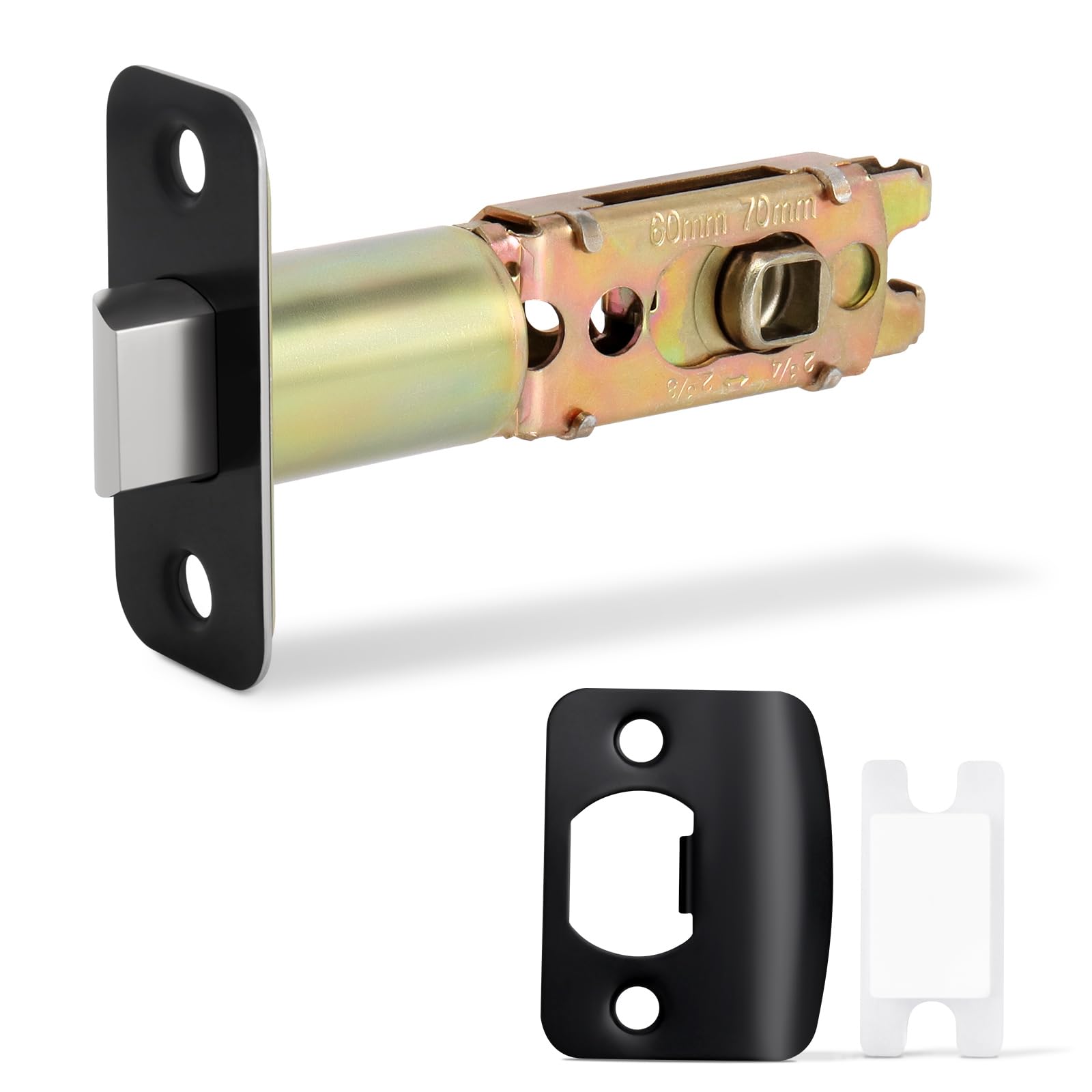 Photo 1 of LOQRON Adjustable Deadlatch 2-3/8" or 2-3/4", Privacy and Passage Door Lock 90° Turning Angle Replacement Latch, Door Latch with Strike Plate and Strike Box, Matte Black