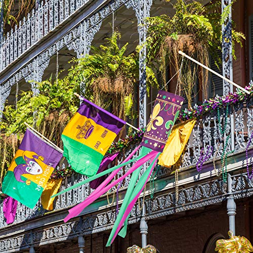 Mardi Gras Flag Fleur-de-Lis Windsock Outdoor New Orleans Mardi Gras Party Decorations Purple Durable Spinner Hanging Decor (2 Pack) - Thumbnail 3