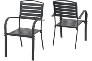 SUNSITT Patio Dining Chairs Set of 2, Aluminum Outdoor Dining Chairs with Faux Wood Slats, All-Weather Stackable Patio Chairs w/Armrests for Lawn, Porch, Garden and Deck, Black