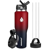 SENDESTAR 40oz Water Bottle Wide Mouth Stainless Steel Vacuum Insulated Double Wall with Straw Lids Fit in Any Car Cup Holder
