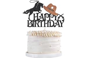 QERTESL Cowboy Cake Topper Western Birthday Cake Decorations，Glitter Cowboy Theme Happy Birthday Party Decoration，Baby Shower，Boy Girl Birthday Party Decoration Supplies