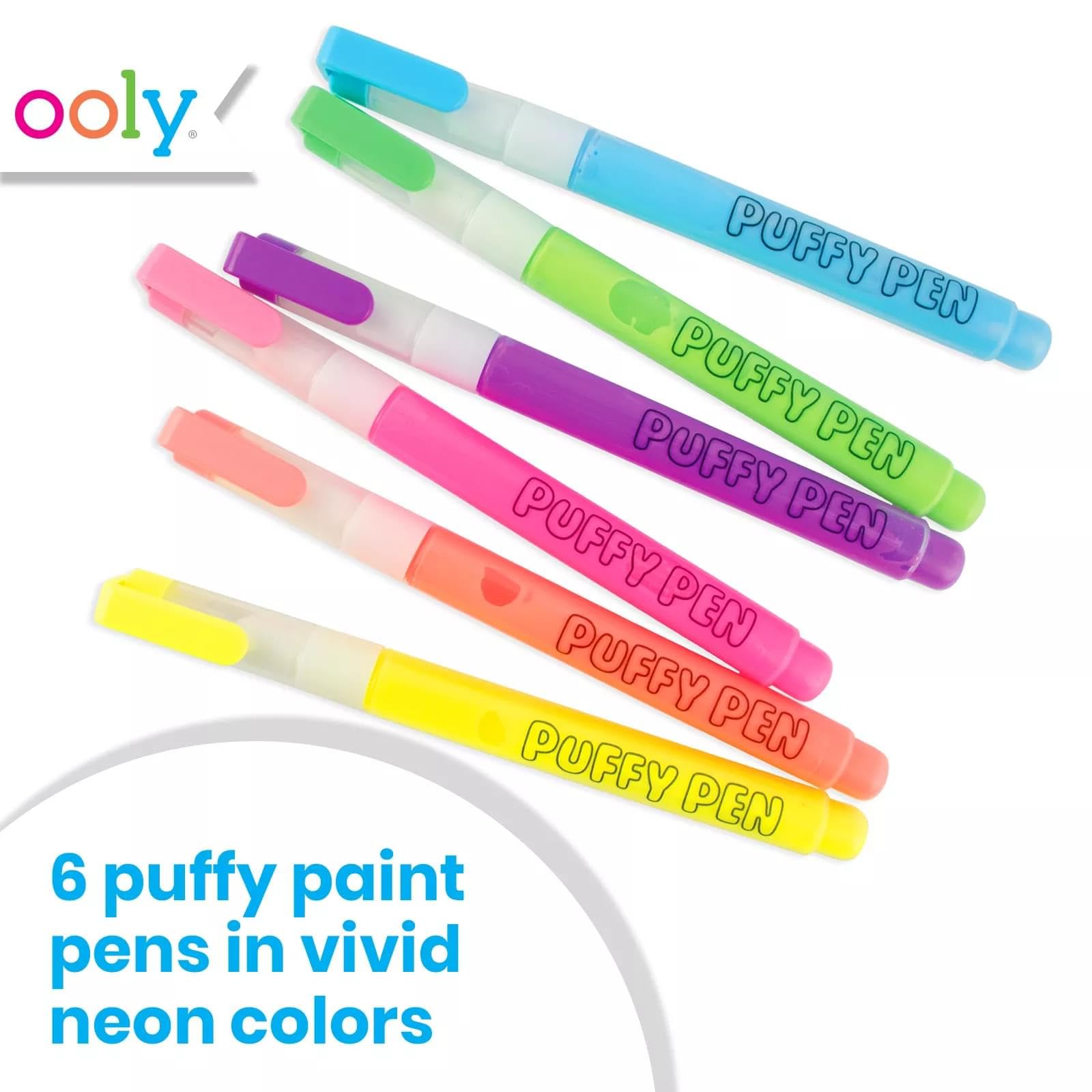 Ooly Puffy Paint Neon Gel Pens Set of 6, 3D Foam Texture Painting Magic Puffy Pen, Creative and Fun Pens for Kids Arts and Crafts Drawing Supplies