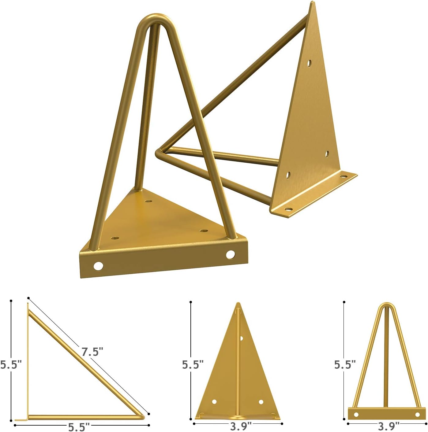 White Floating Shelves - Elegant Vanity Triangle Golden Metal Brackets Hanging Wall Shelves Set of 3 - Wall Mounted Shelf for Living Room, Bedroom, Kitchen by AMADA HOMEFURNISHING: Kitchen & Dining