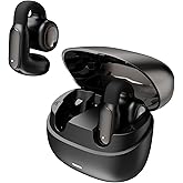 Hmusic A24 Open Ear Earbuds, TWS AI ENC Clip-on Earbuds, Bluetooth 6.0 Earphones, Comfort Open-Ring Design Headphones, IPX5, Touch Control Wireless Earphones for Glass Wear, Office, Fitness, Workouts