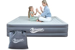 Beyondhome Queen 15inch Grey PVC-Free Air Mattress with Built-in Pump, Odorless, Adjustable Air Content, Strong Support, Durable, Anti-slip, Fast Packing, Lightweight