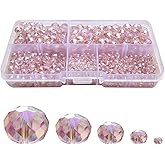 Chengmu Light Pink Rondelle Glass Beads for Jewelry Making, Faceted Briolette Crytal Spacer Beads for Bracelet Necklace Earring (2mm 4mm 6mm 8mm 10mm Mixed Sizes, 1000pcs)