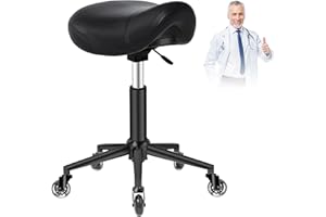 Saddle Stool Heavy Duty 400lbs – Ergonomic Thick Saddle Seat Cushion, Easy Height Adjustable, Healthy Posture No Pain, Smooth Rolling No Creaky Noises, Rolling Saddle Stool Chair with Wheels (Black1)