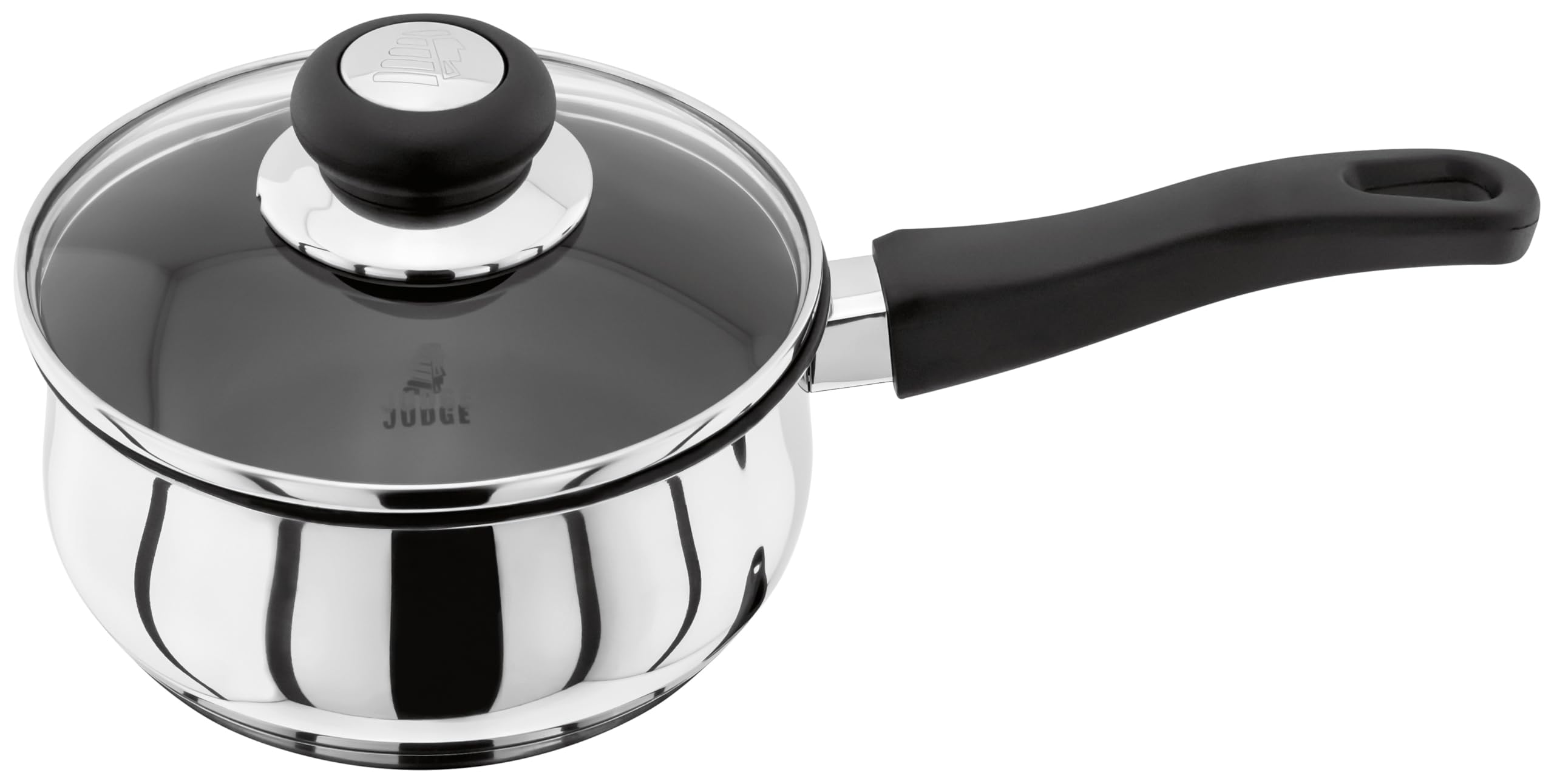 Judge Vista Stainless Steel Non-Stick Medium Saucepan 16cm 1L, Shatterproof Vented Glass Lid, Induction Ready, Oven Safe, 25 Year Guarantee