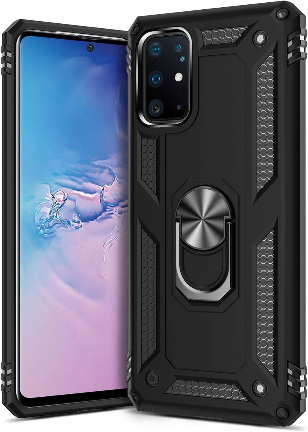 GREATRULY Ring Kickstand Phone Case for Samsung Galaxy S20 Plus,Heavy Duty Dual Layer Drop Protection Case for Galaxy S20+,Hard Shell + Soft TPU + Ring Stand Fits Magnetic Car Mount,Black