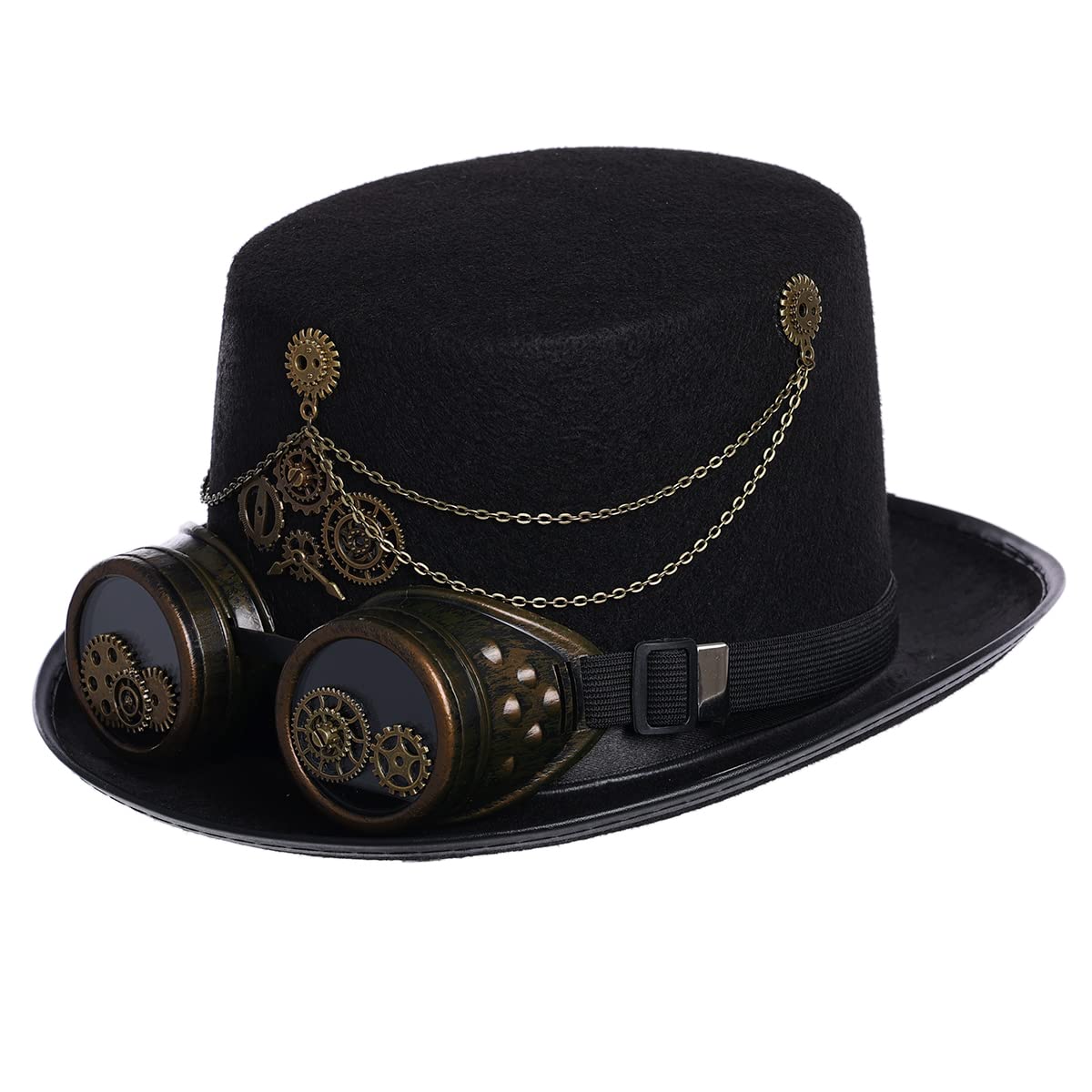 COSDREAMER Unisex Steampunk Top Hats Halloween Costume Hat with Goggles Black (58cm)