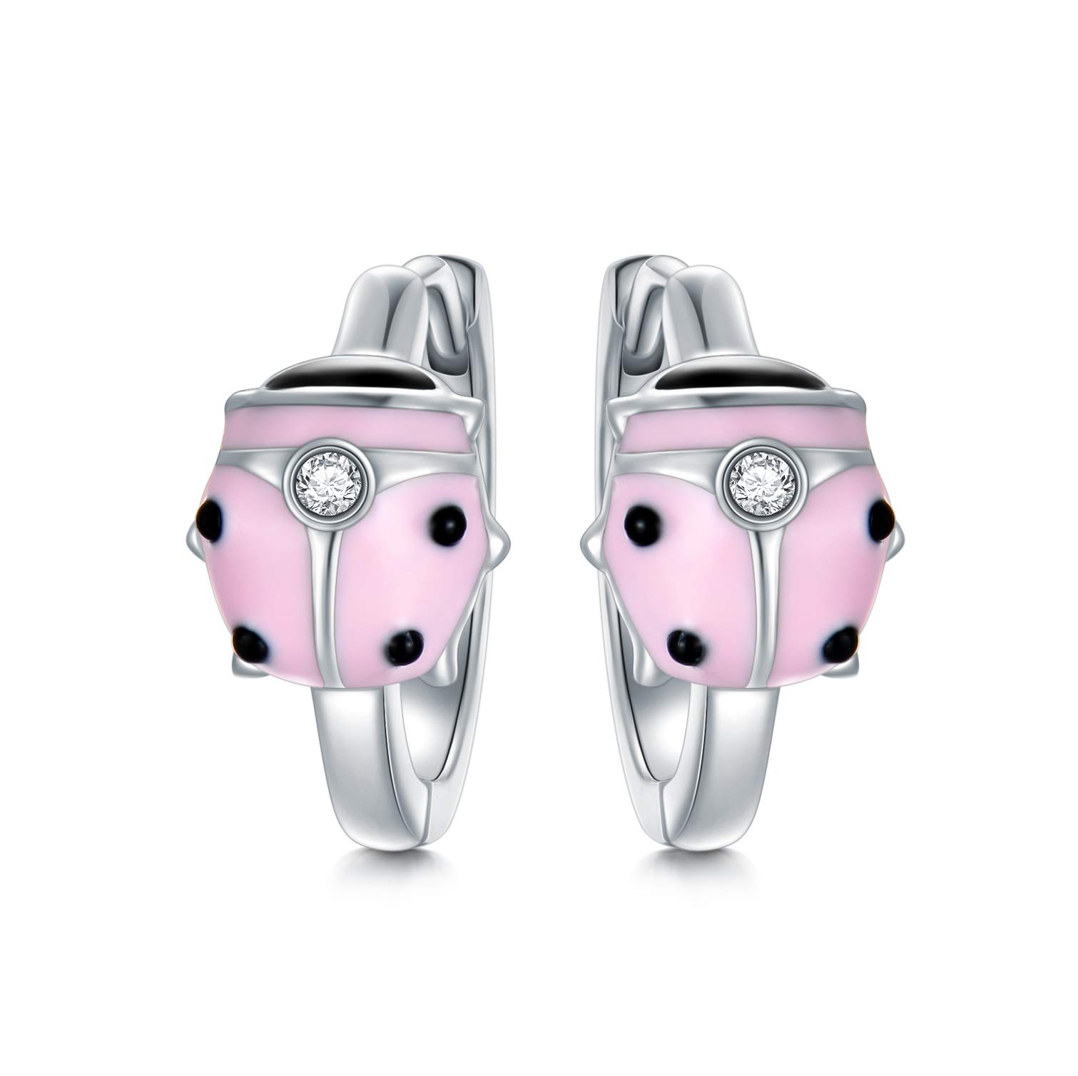 Hypoallergenic 925 Sterling Silver Ladybug Hoop Earrings for Women Girls