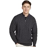 Aran Sweater in Merino Wool with Half Zip by Aran Woollen Mills