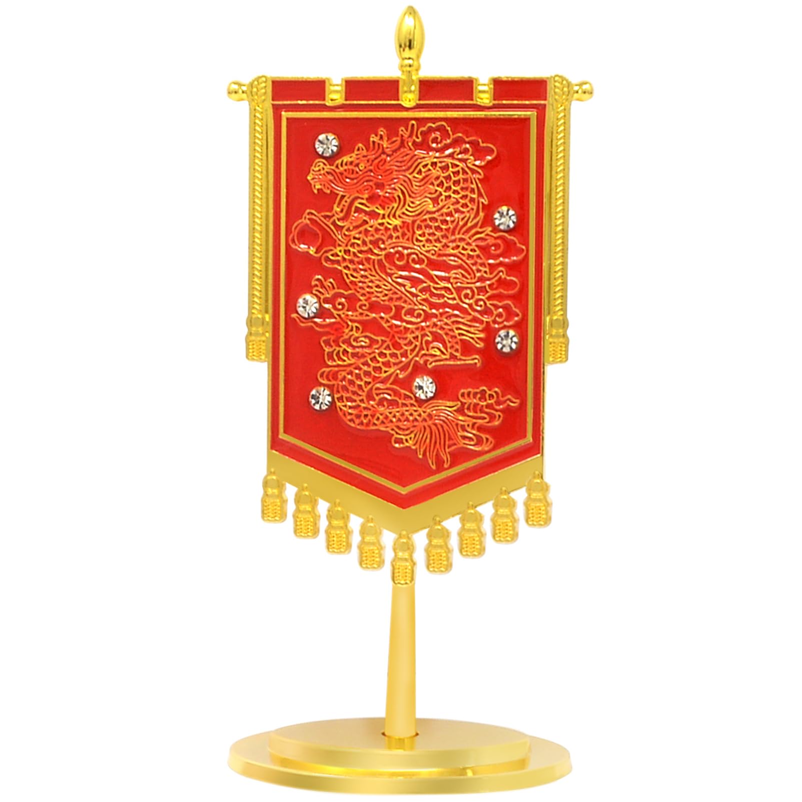 Juanxian Feng Shui Prosperity Flag With Dragon Statue Harmony Chinese Wisdom Amulet Sculpture Wealth Success Good Luck Gift W5480